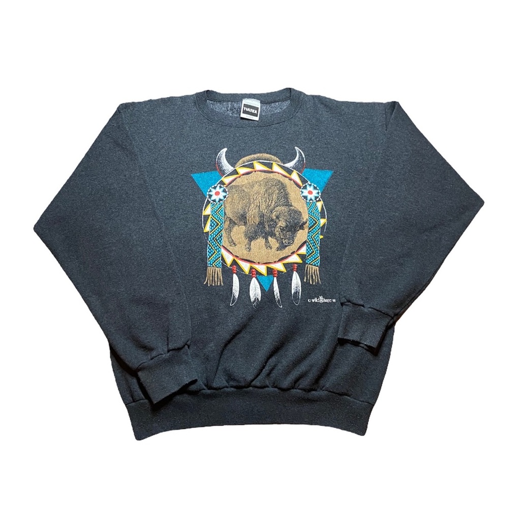 Vintage 1993 Buffalo Sweatshirt Wild Hare Tultex XL Southwestern Native American